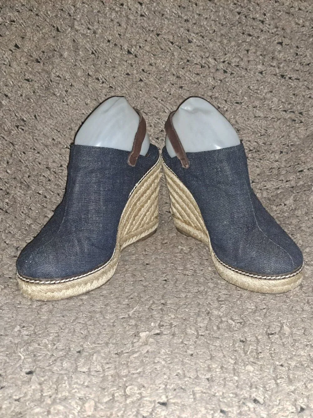 TORY BURCH-Blue Denim/Leather Slingback Platform Espadrille Wedge-SZ 9-Excellent